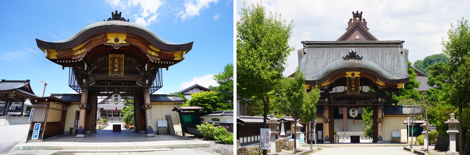 The temple gate of Shorenji Temple (Takayama Betsuin Shorenji), seen from two angles